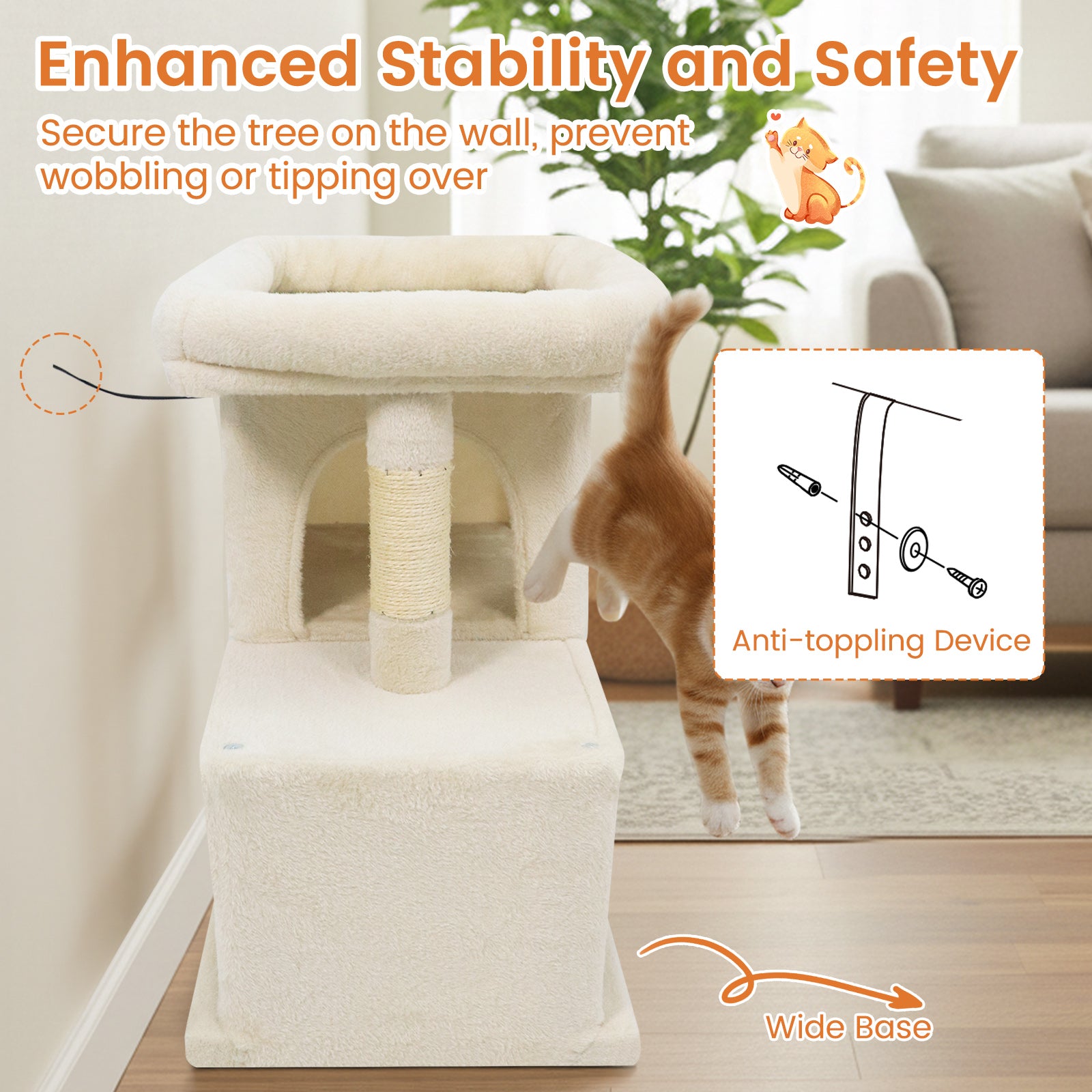 Modern Cat Tree Space-saving Cat Tower with Upholstered Perch and 2 Cat Condos, Beige Cat Trees Condos & Scratchers at Gallery Canada