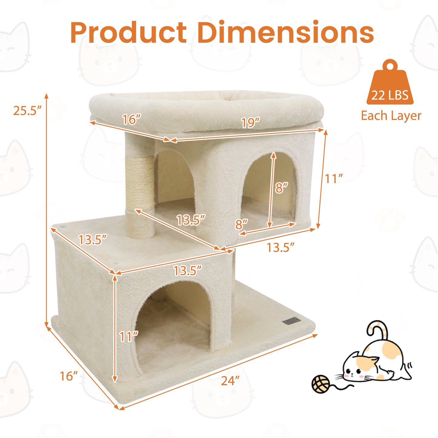 Modern Cat Tree Space-saving Cat Tower with Upholstered Perch and 2 Cat Condos, Beige Cat Trees Condos & Scratchers at Gallery Canada