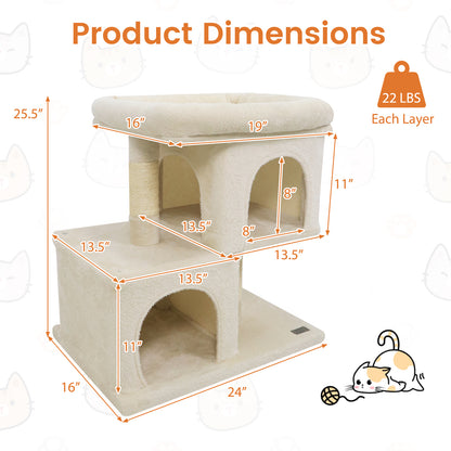 Modern Cat Tree Space-saving Cat Tower with Upholstered Perch and 2 Cat Condos, Beige Cat Trees Condos & Scratchers at Gallery Canada