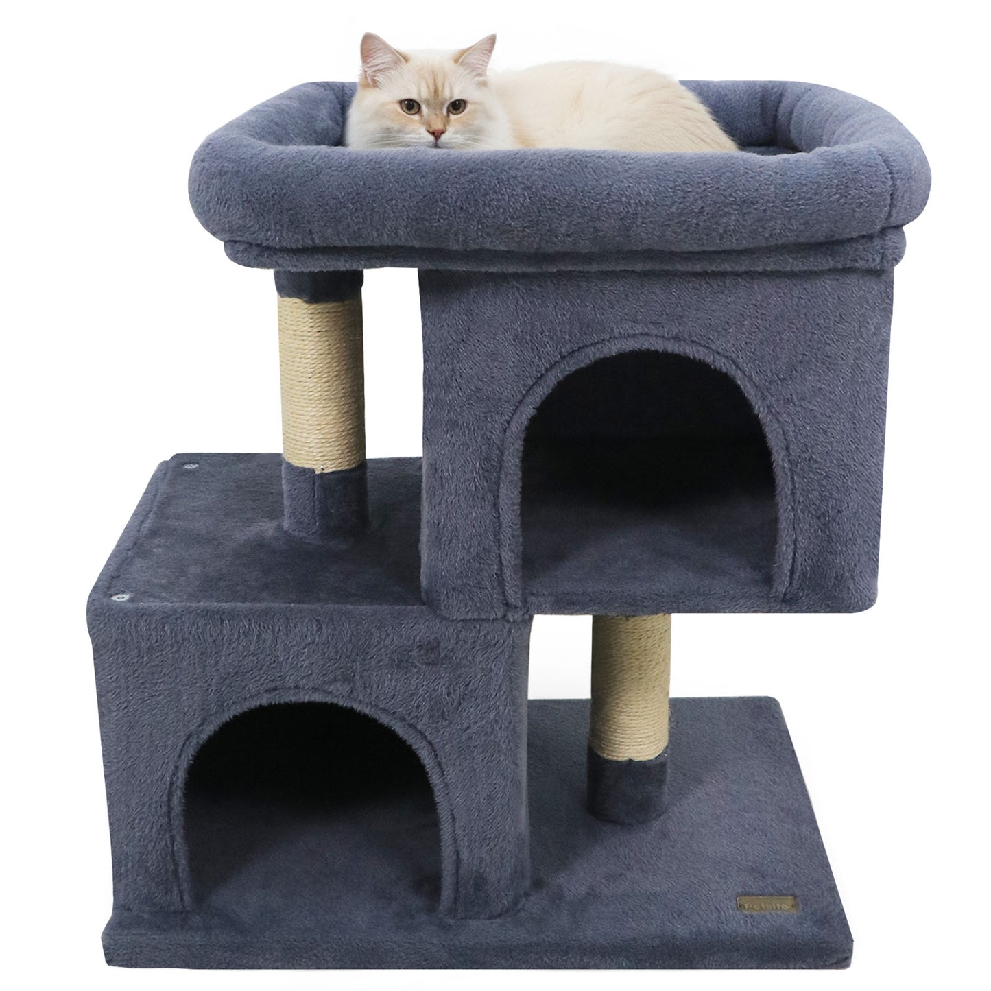 Modern Cat Tree Space-saving Cat Tower with Upholstered Perch and 2 Cat Condos-Dark Grey, Dark Gray Cat Trees Condos & Scratchers at Gallery Canada
