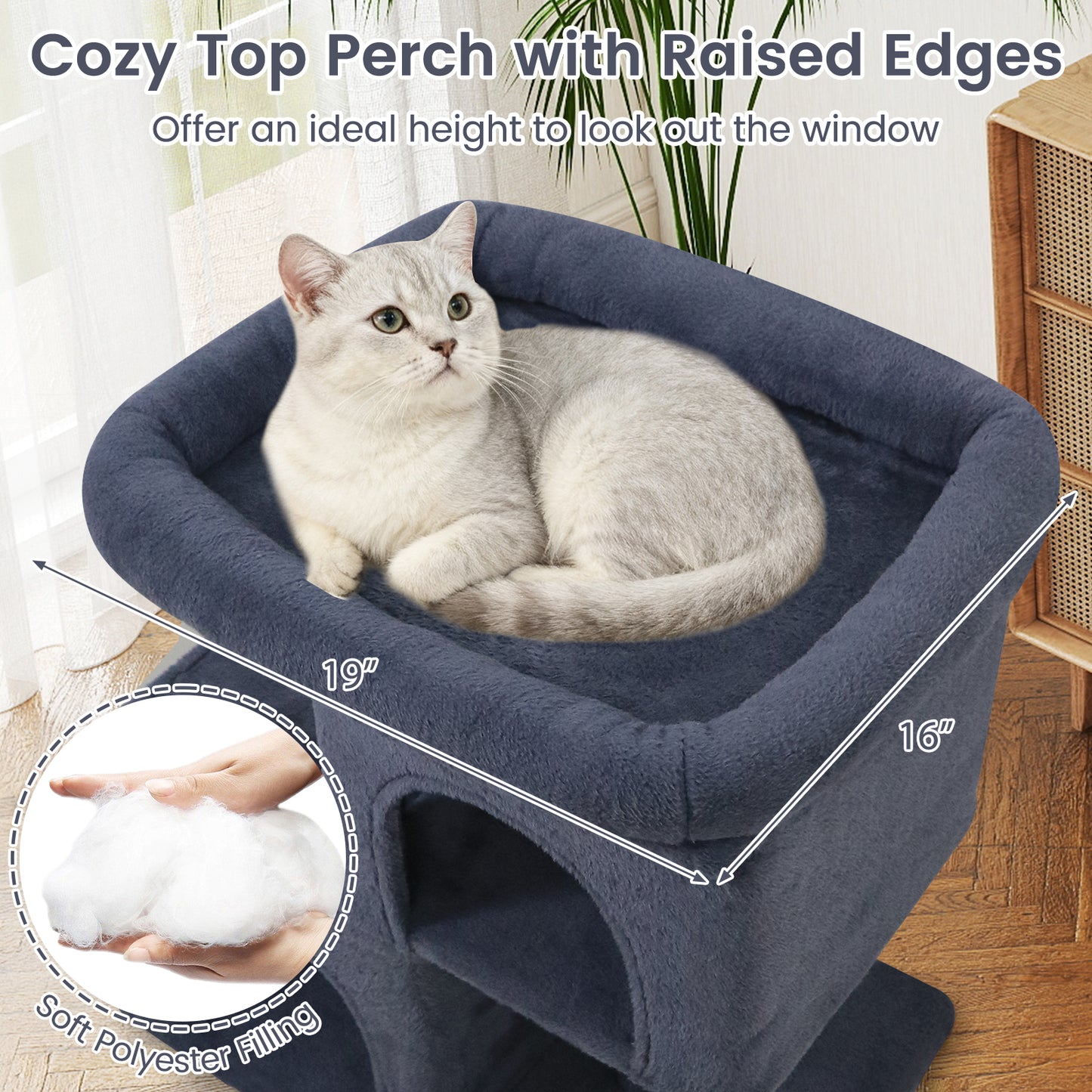 Modern Cat Tree Space-saving Cat Tower with Upholstered Perch and 2 Cat Condos-Dark Grey, Dark Gray Cat Trees Condos & Scratchers at Gallery Canada