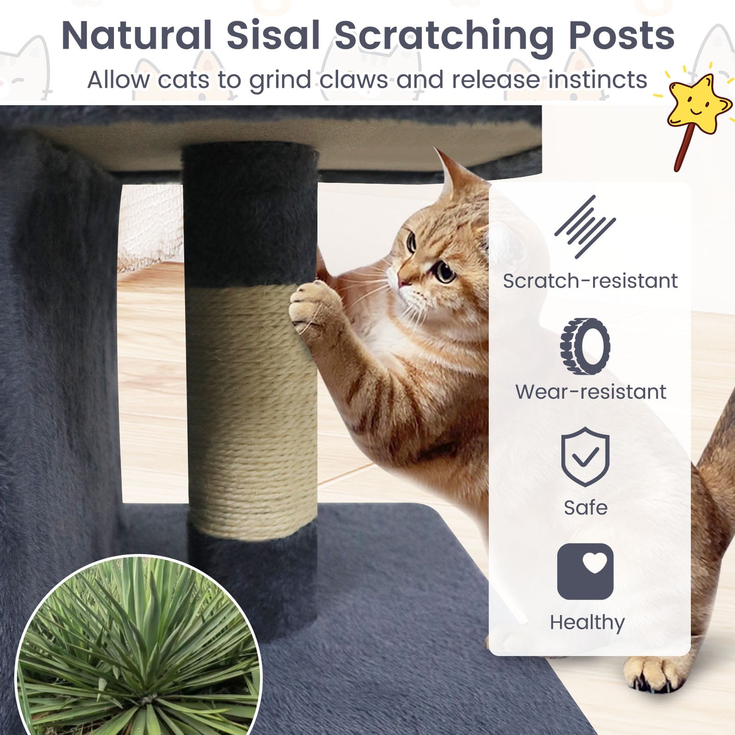 Modern Cat Tree Space-saving Cat Tower with Upholstered Perch and 2 Cat Condos-Dark Grey, Dark Gray Cat Trees Condos & Scratchers at Gallery Canada