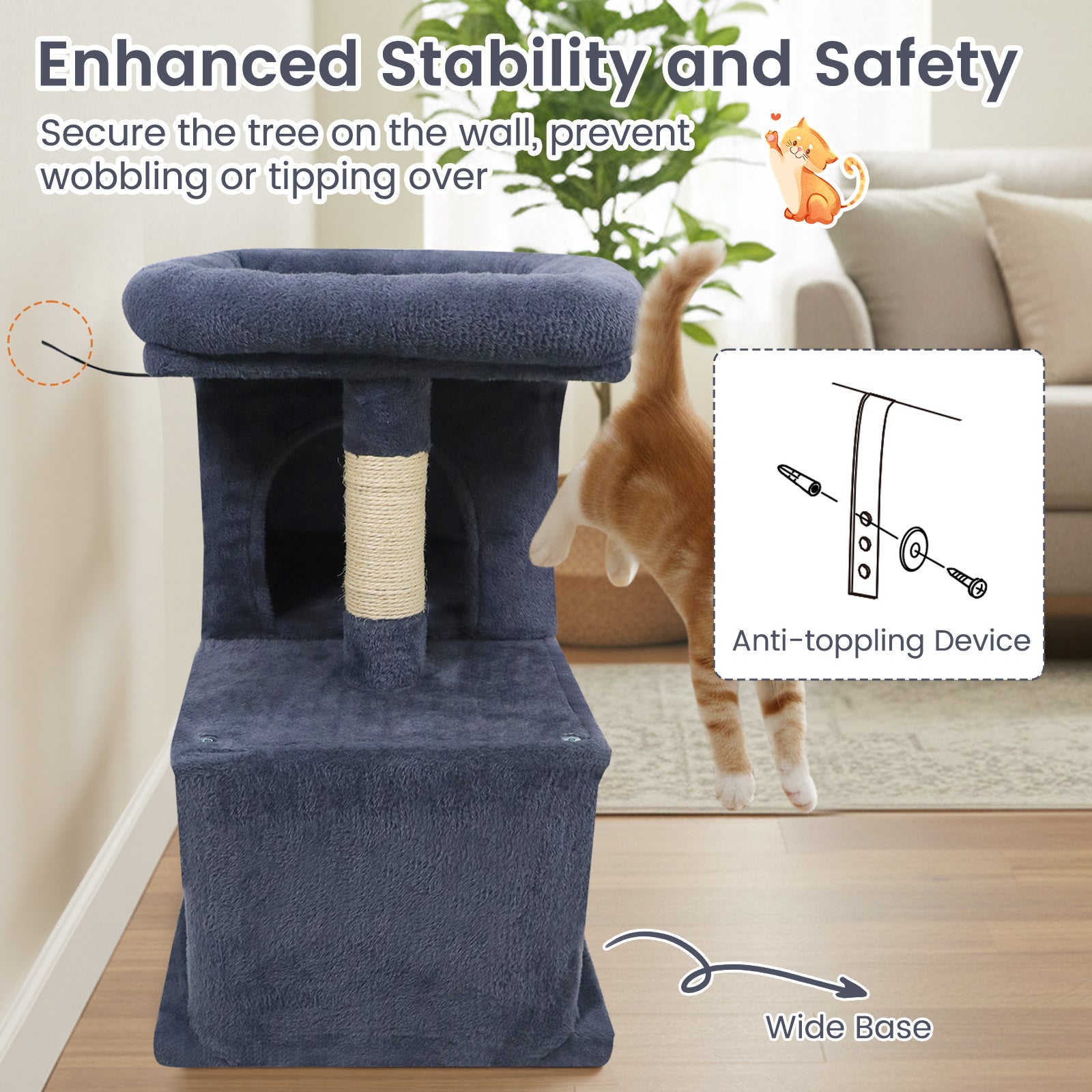 Modern Cat Tree Space-saving Cat Tower with Upholstered Perch and 2 Cat Condos-Dark Grey, Dark Gray Cat Trees Condos & Scratchers at Gallery Canada