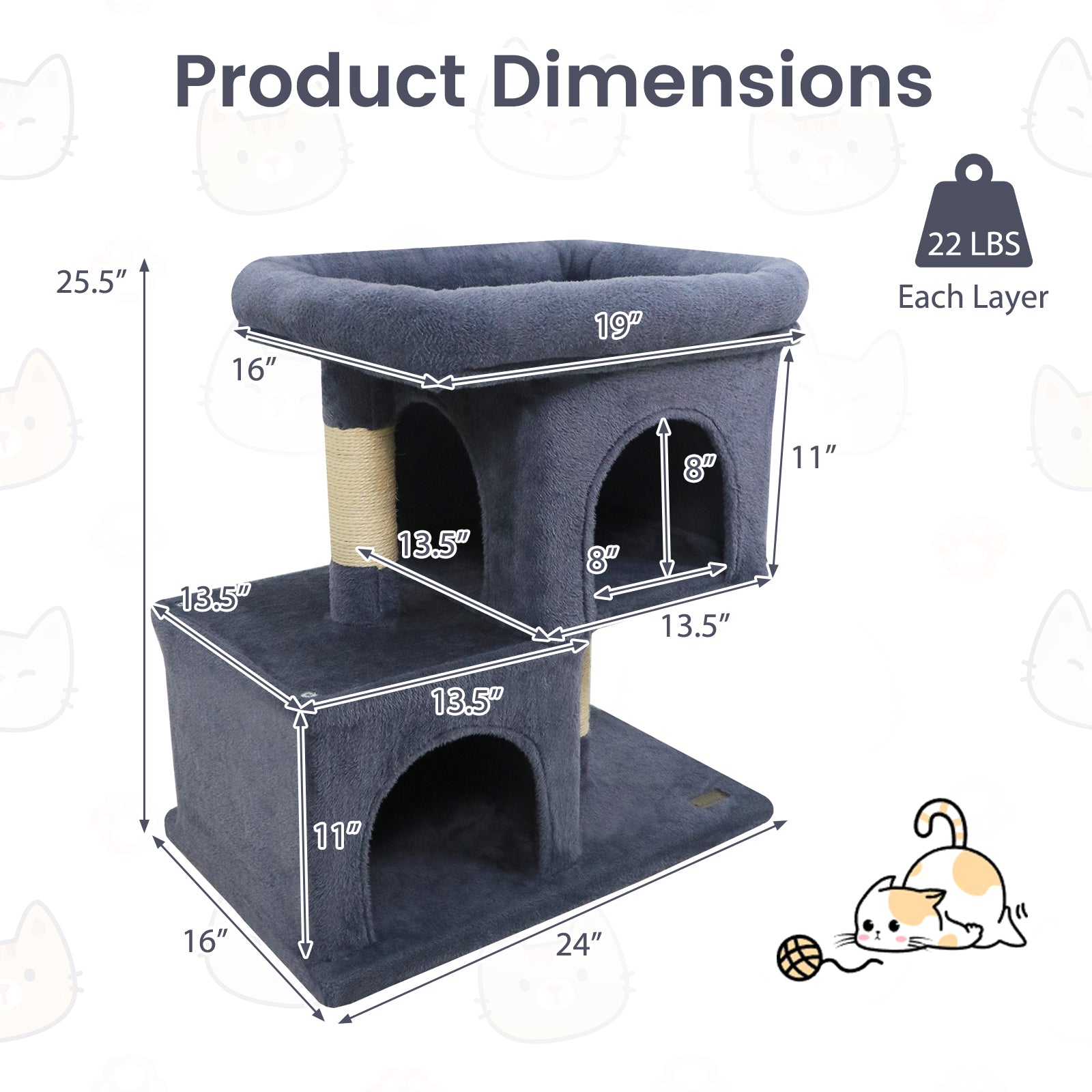 Modern Cat Tree Space-saving Cat Tower with Upholstered Perch and 2 Cat Condos-Dark Grey, Dark Gray Cat Trees Condos & Scratchers at Gallery Canada