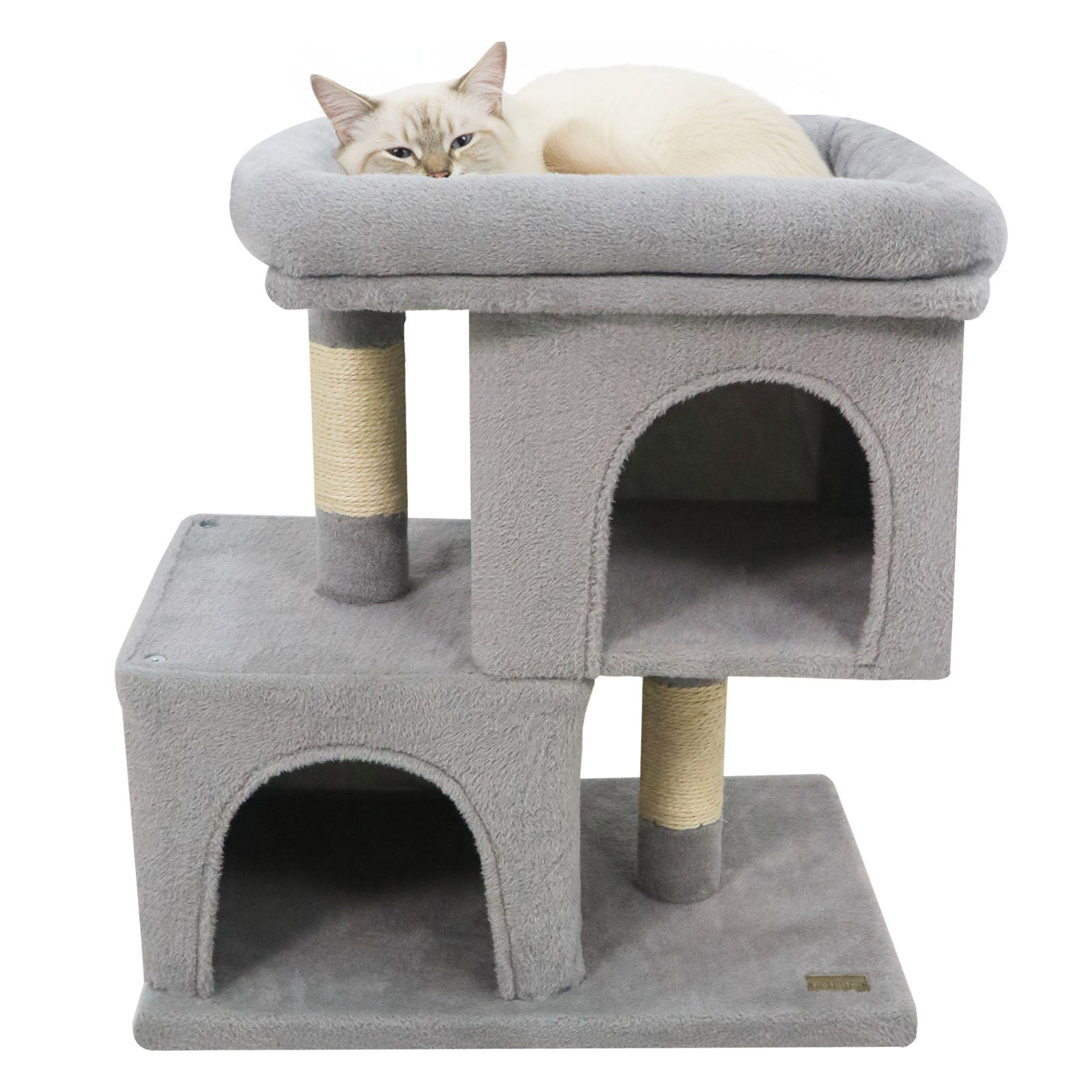 Modern Cat Tree Space-saving Cat Tower with Upholstered Perch and 2 Cat Condos, Gray Cat Trees Condos & Scratchers at Gallery Canada