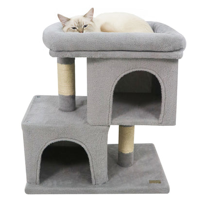 Modern Cat Tree Space-saving Cat Tower with Upholstered Perch and 2 Cat Condos, Gray Cat Trees Condos & Scratchers at Gallery Canada