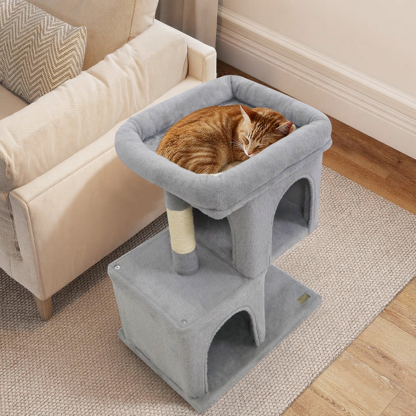 Modern Cat Tree Space-saving Cat Tower with Upholstered Perch and 2 Cat Condos, Gray Cat Trees Condos & Scratchers at Gallery Canada