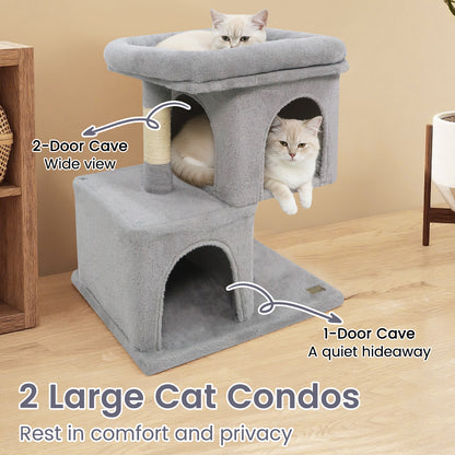 Modern Cat Tree Space-saving Cat Tower with Upholstered Perch and 2 Cat Condos, Gray Cat Trees Condos & Scratchers at Gallery Canada