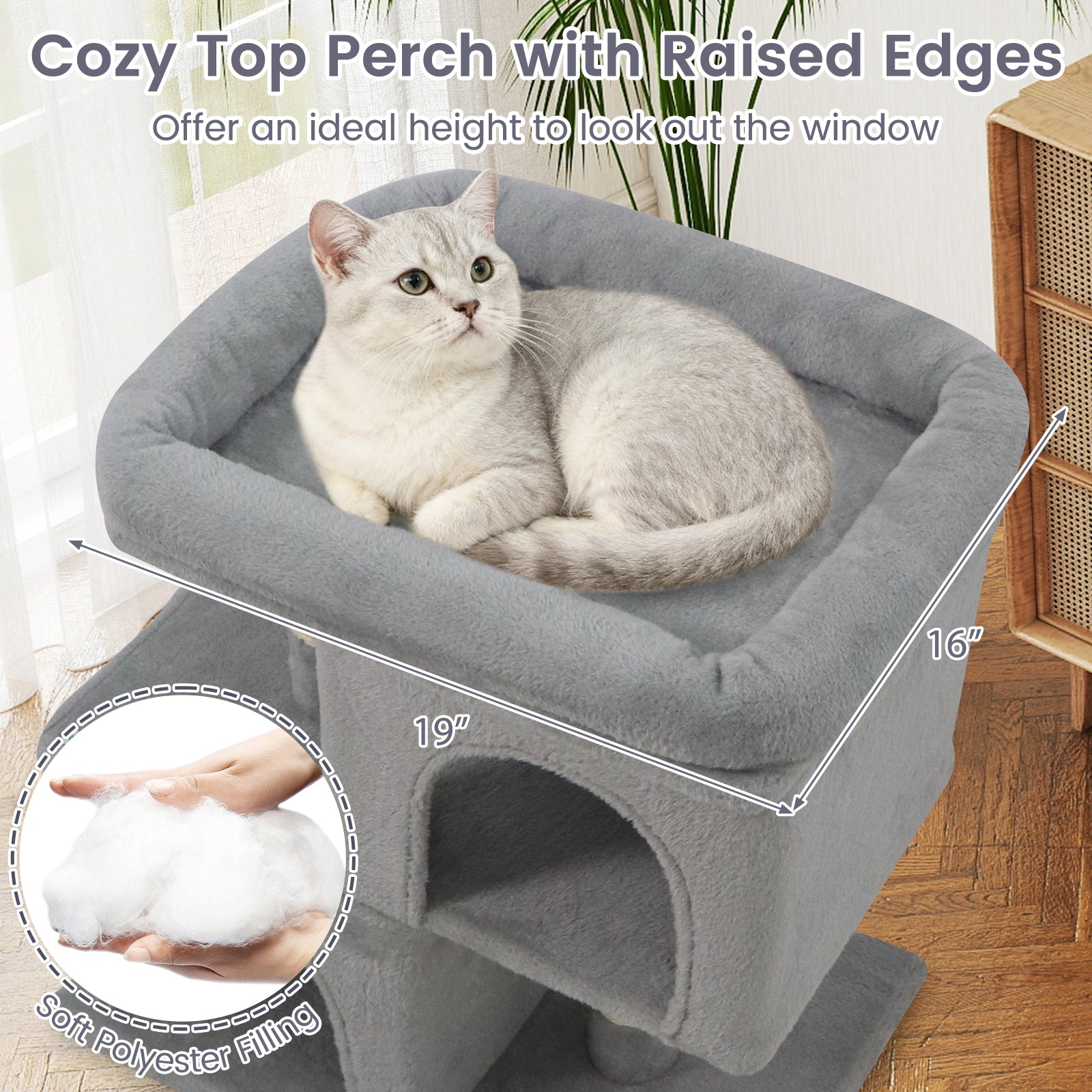 Modern Cat Tree Space-saving Cat Tower with Upholstered Perch and 2 Cat Condos, Gray Cat Trees Condos & Scratchers at Gallery Canada