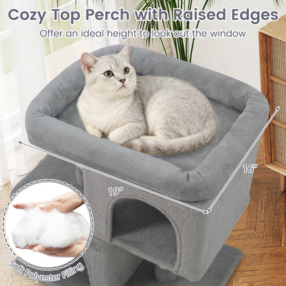 Modern Cat Tree Space-saving Cat Tower with Upholstered Perch and 2 Cat Condos, Gray Cat Trees Condos & Scratchers at Gallery Canada