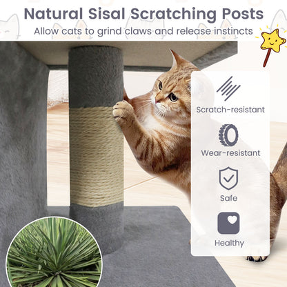 Modern Cat Tree Space-saving Cat Tower with Upholstered Perch and 2 Cat Condos, Gray Cat Trees Condos & Scratchers at Gallery Canada