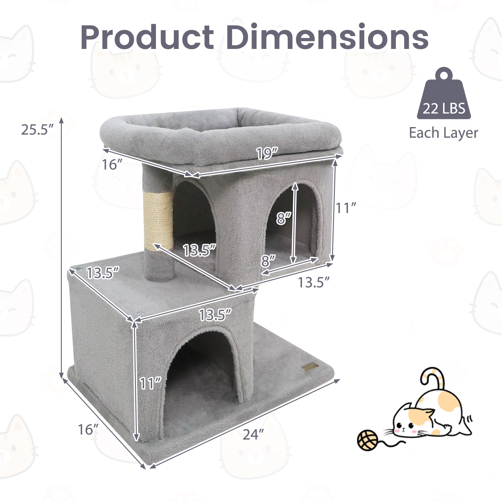 Modern Cat Tree Space-saving Cat Tower with Upholstered Perch and 2 Cat Condos, Gray Cat Trees Condos & Scratchers at Gallery Canada