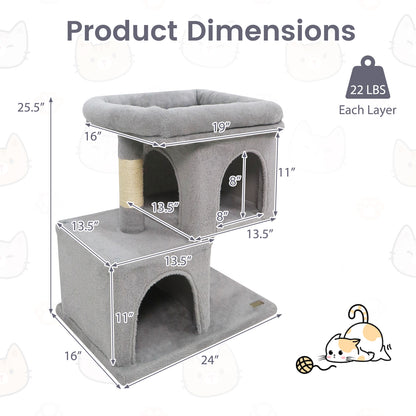 Modern Cat Tree Space-saving Cat Tower with Upholstered Perch and 2 Cat Condos, Gray Cat Trees Condos & Scratchers at Gallery Canada