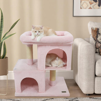 Modern Cat Tree Space-saving Cat Tower with Upholstered Perch and 2 Cat Condos, Pink Cat Trees Condos & Scratchers at Gallery Canada