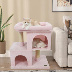 Modern Cat Tree Space-saving Cat Tower with Upholstered Perch and 2 Cat Condos, Pink Cat Trees Condos & Scratchers Pink at Gallery Canada