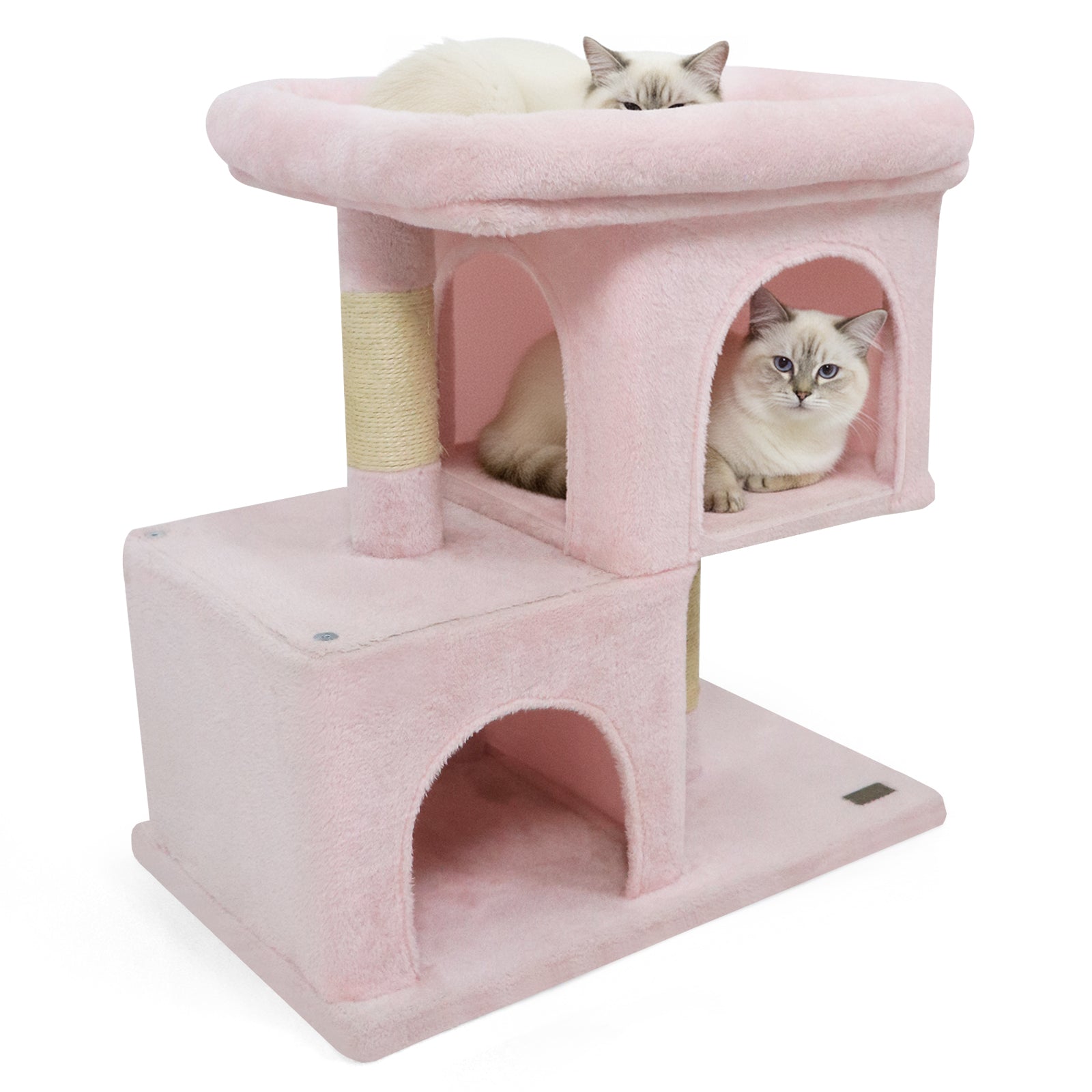 Modern Cat Tree Space-saving Cat Tower with Upholstered Perch and 2 Cat Condos, Pink Cat Trees Condos & Scratchers Pink at Gallery Canada
