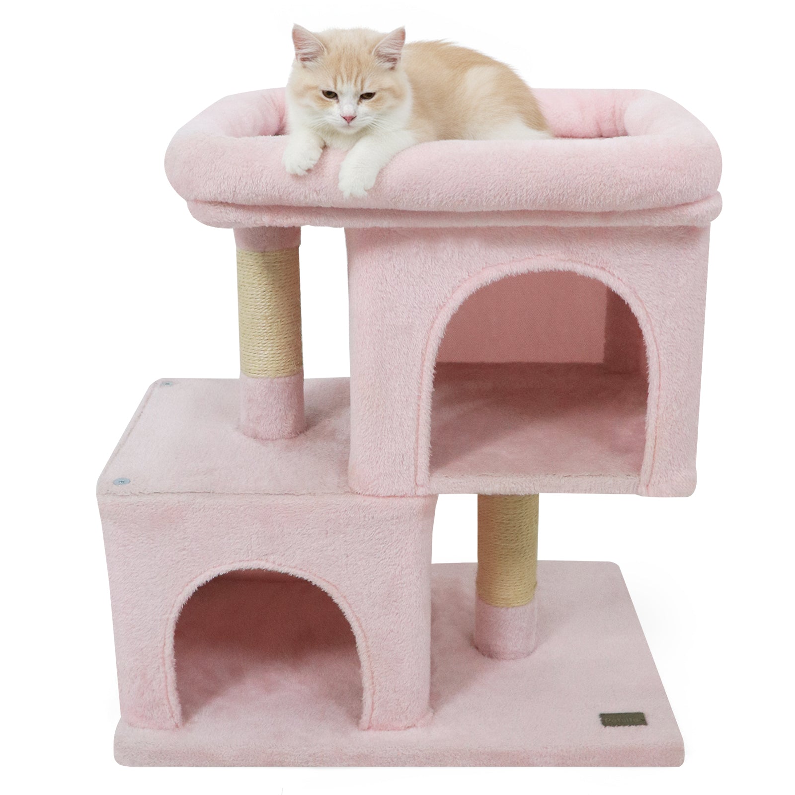 Modern Cat Tree Space-saving Cat Tower with Upholstered Perch and 2 Cat Condos, Pink Cat Trees Condos & Scratchers at Gallery Canada