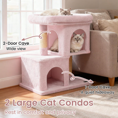 Modern Cat Tree Space-saving Cat Tower with Upholstered Perch and 2 Cat Condos, Pink Cat Trees Condos & Scratchers at Gallery Canada