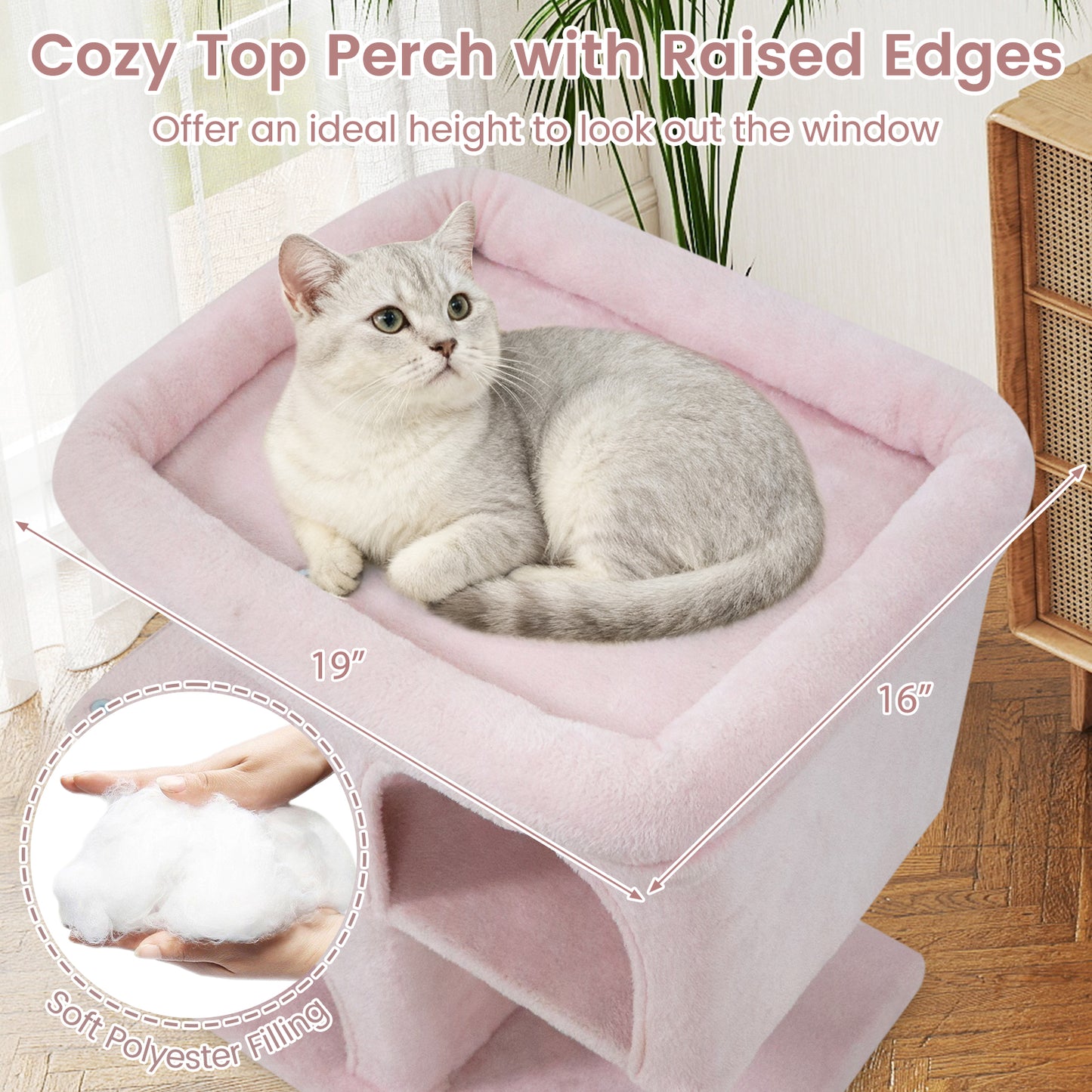Modern Cat Tree Space-saving Cat Tower with Upholstered Perch and 2 Cat Condos, Pink Cat Trees Condos & Scratchers at Gallery Canada