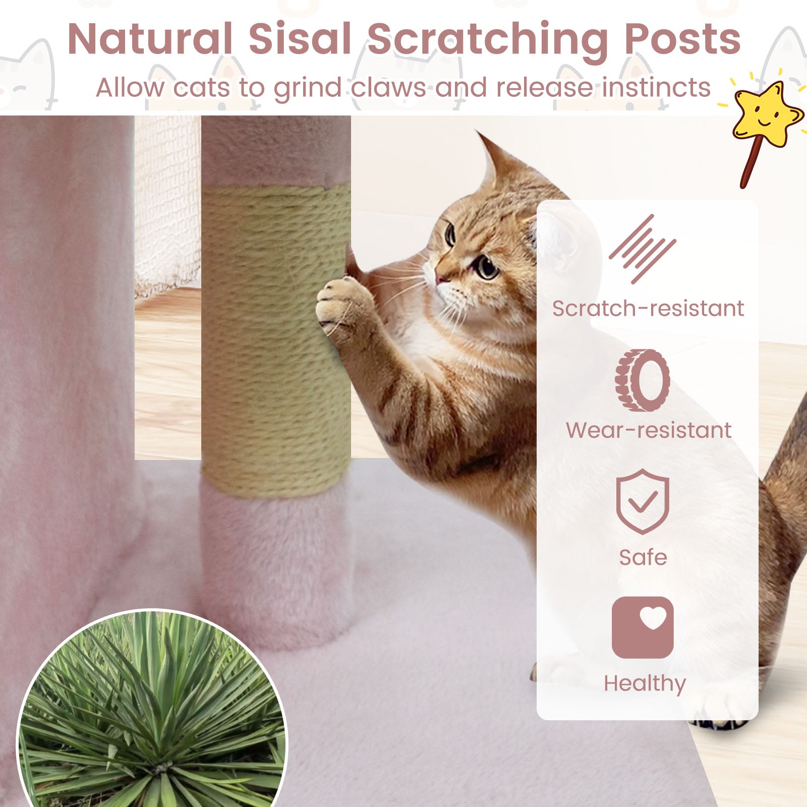 Modern Cat Tree Space-saving Cat Tower with Upholstered Perch and 2 Cat Condos, Pink Cat Trees Condos & Scratchers at Gallery Canada