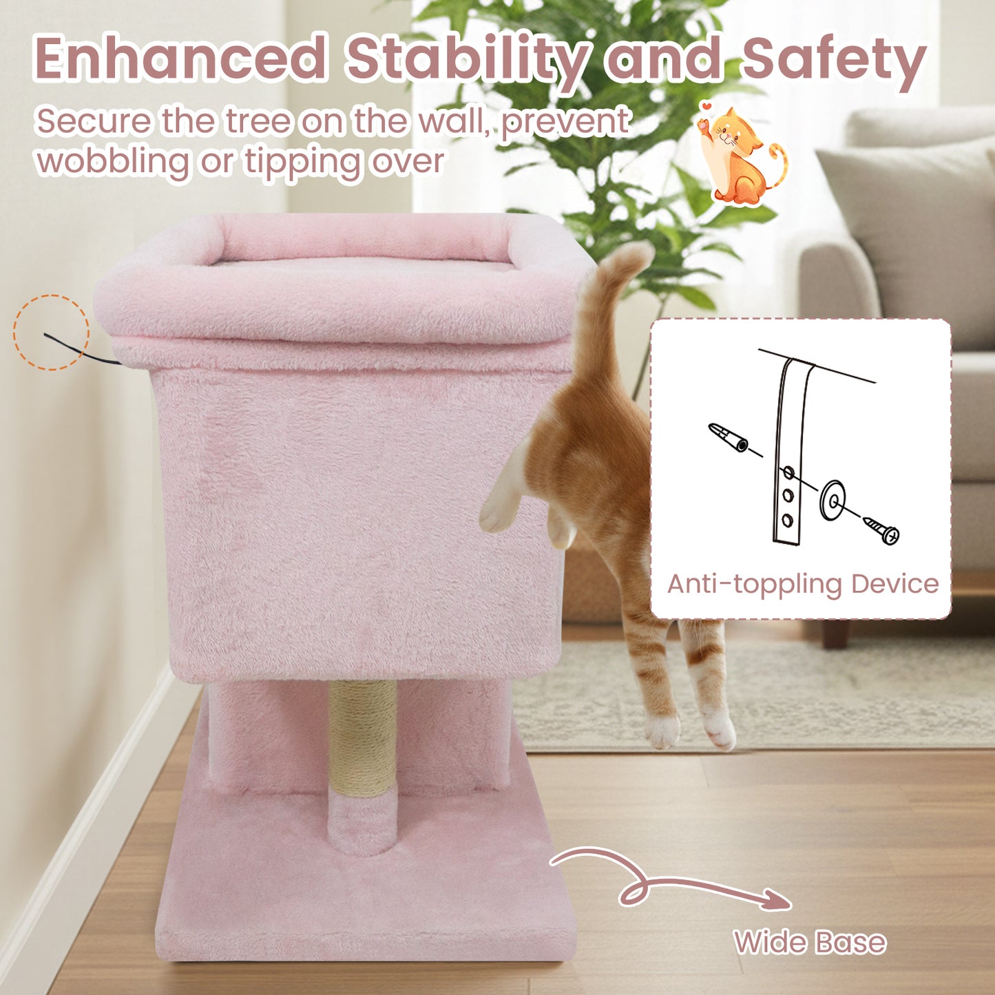 Modern Cat Tree Space-saving Cat Tower with Upholstered Perch and 2 Cat Condos, Pink Cat Trees Condos & Scratchers at Gallery Canada