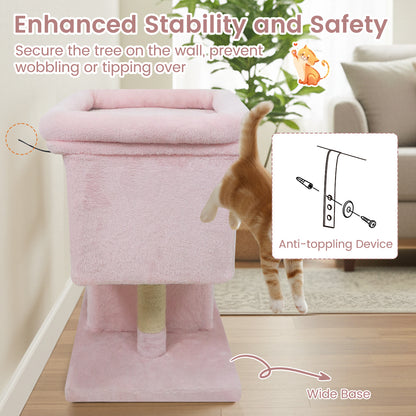 Modern Cat Tree Space-saving Cat Tower with Upholstered Perch and 2 Cat Condos, Pink Cat Trees Condos & Scratchers at Gallery Canada