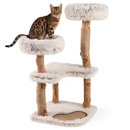 Modern Cat Tree Tower 40" with Luxury Real Wood Natural Branch, Natural & White Cat Trees Condos & Scratchers at Gallery Canada