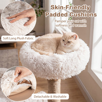 Modern Cat Tree Tower 40" with Luxury Real Wood Natural Branch, Natural & White Cat Trees Condos & Scratchers at Gallery Canada