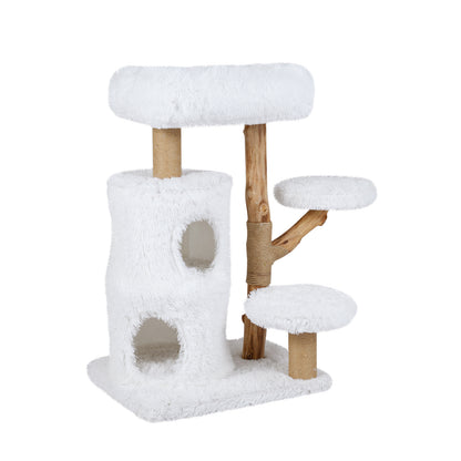 Modern Cat Tree for Indoor Cats 30.5 Cat Tower with Real Solid Wood Branches, White