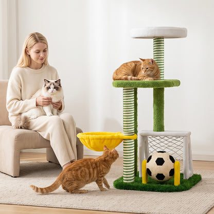 Tour à chat à plusieurs niveaux avec perchoirs, vert