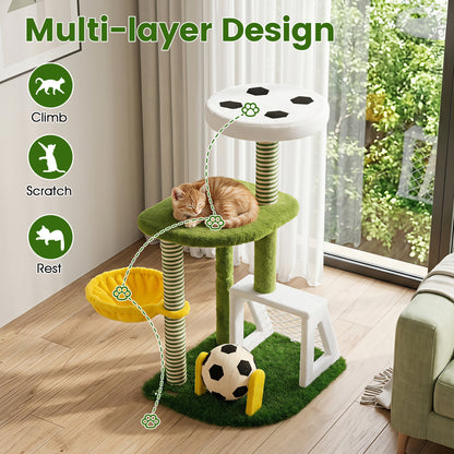 Tour à chat à plusieurs niveaux avec perchoirs, vert