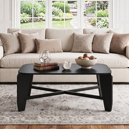Table basse moderne, pieds croisés en bois d'hévéa, noir