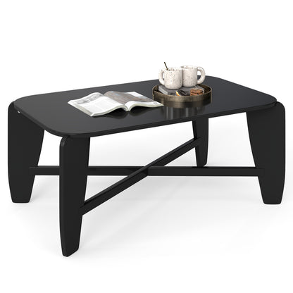 Table basse moderne, pieds croisés en bois d'hévéa, noir