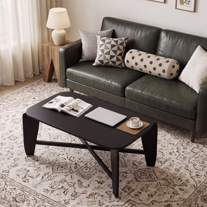 Table basse moderne, pieds croisés en bois d'hévéa, noir