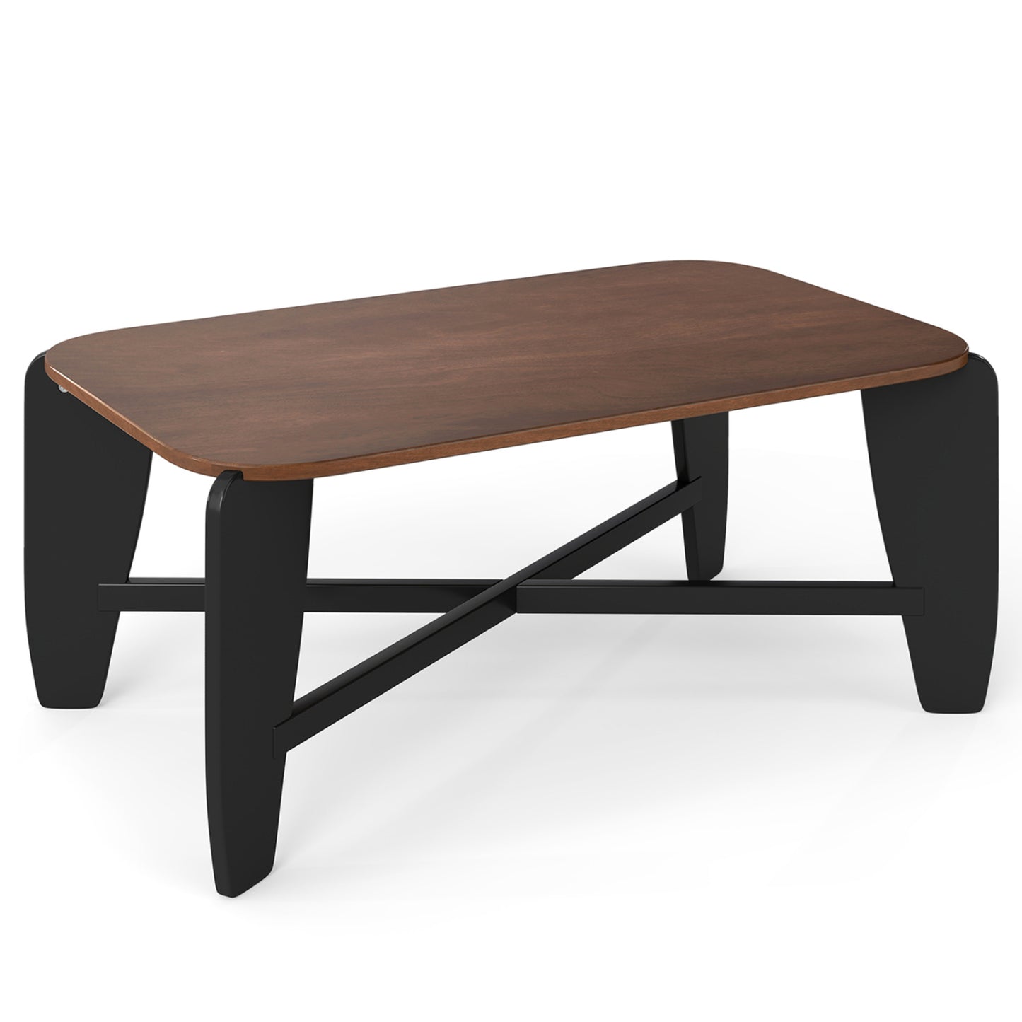 Table basse moderne, pieds croisés en bois d'hévéa, noyer