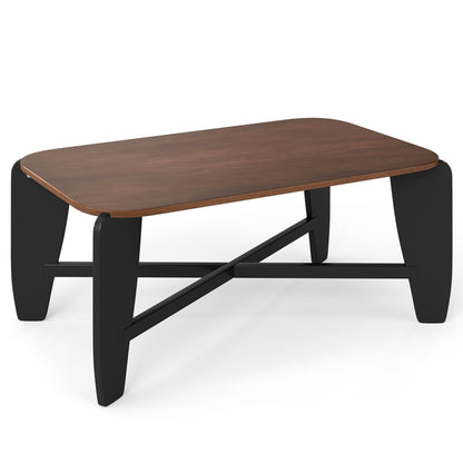 Table basse moderne, pieds croisés en bois d'hévéa, noyer