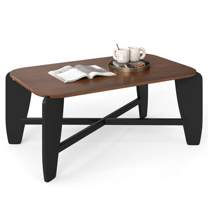 Table basse moderne, pieds croisés en bois d'hévéa, noyer