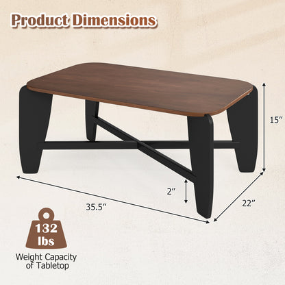 Table basse moderne, pieds croisés en bois d'hévéa, noyer