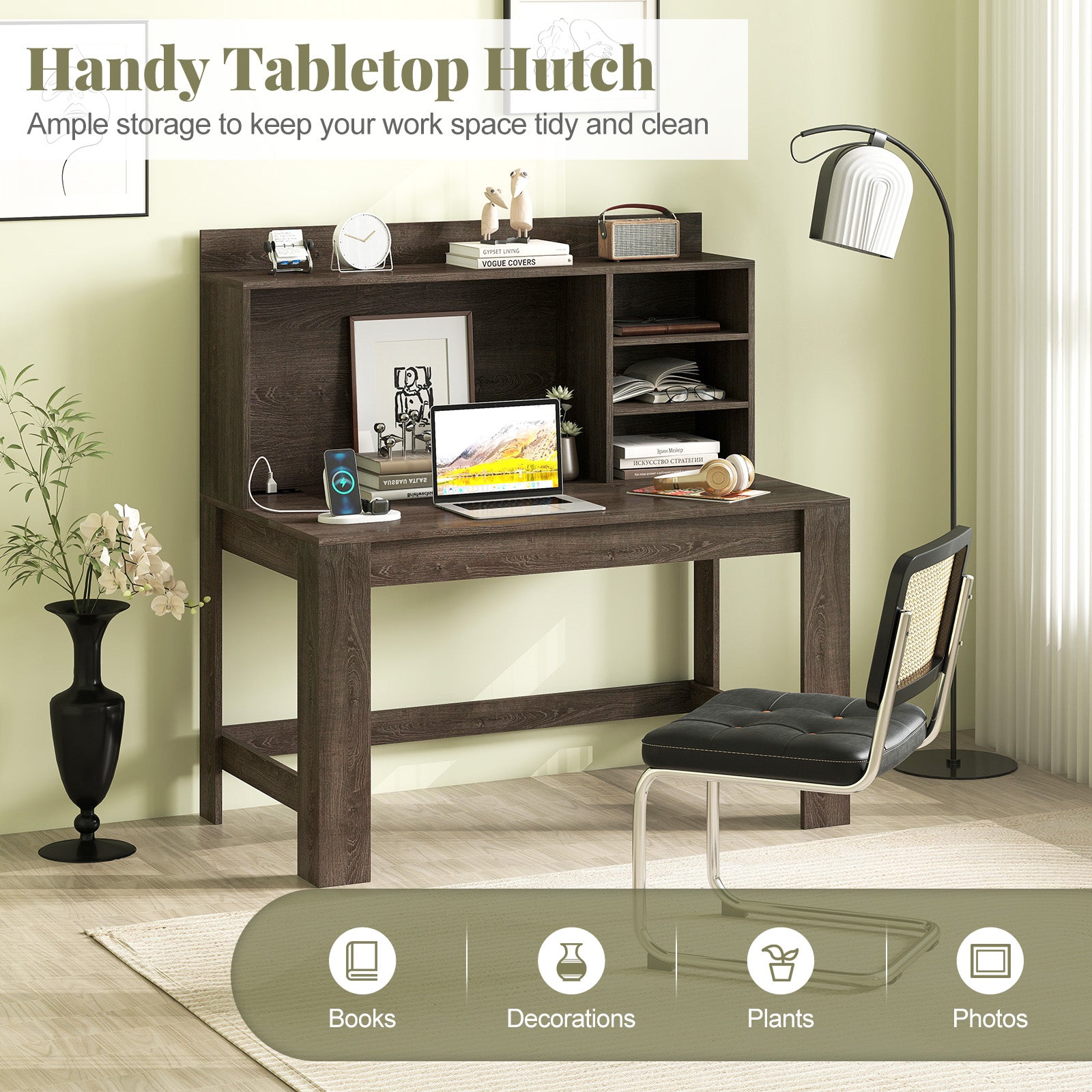 Modern Computer Desk with Hutch and Storage Shelves, Oak Computer Desks at Gallery Canada