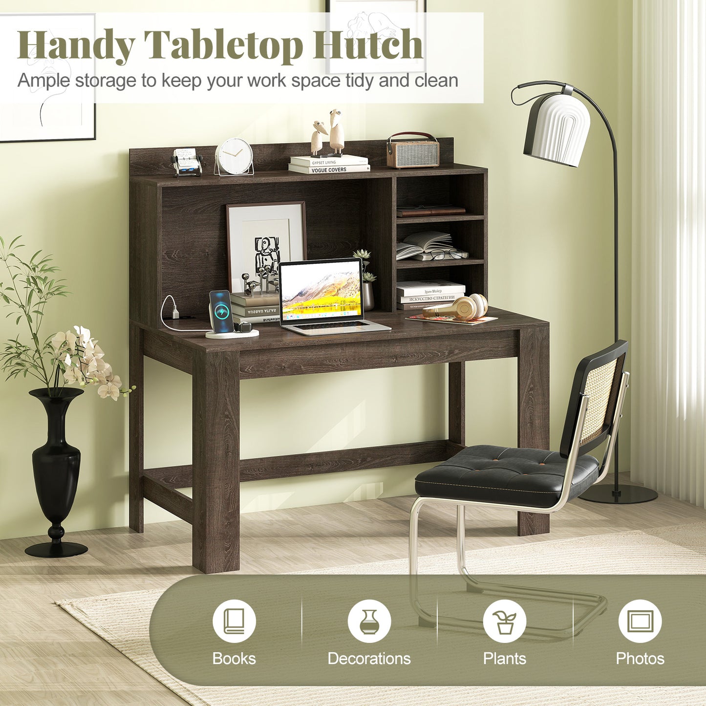 Modern Computer Desk with Hutch and Storage Shelves, Oak Computer Desks at Gallery Canada