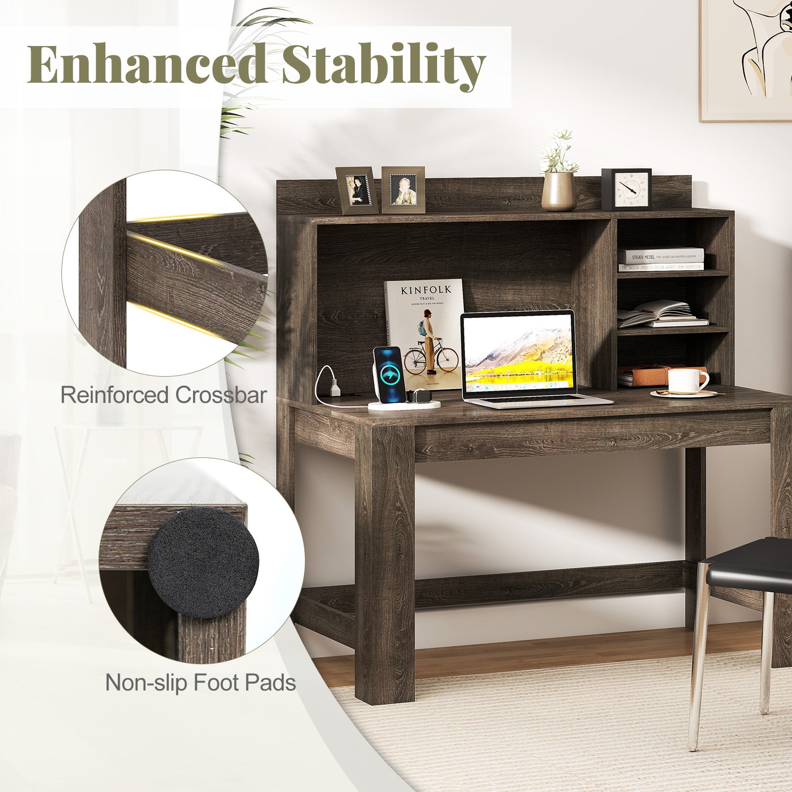 Modern Computer Desk with Hutch and Storage Shelves, Oak Computer Desks at Gallery Canada