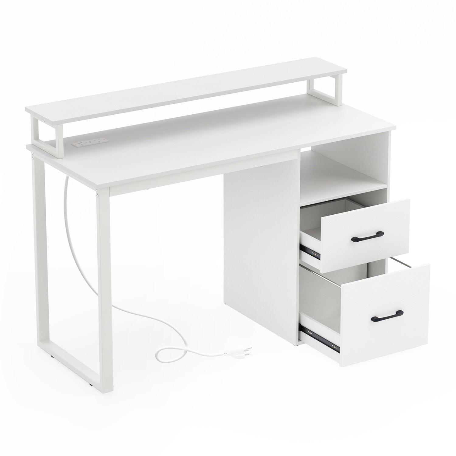 Modern Computer Desk With Power Outlets, File Drawer, White Computer Desks at Gallery Canada