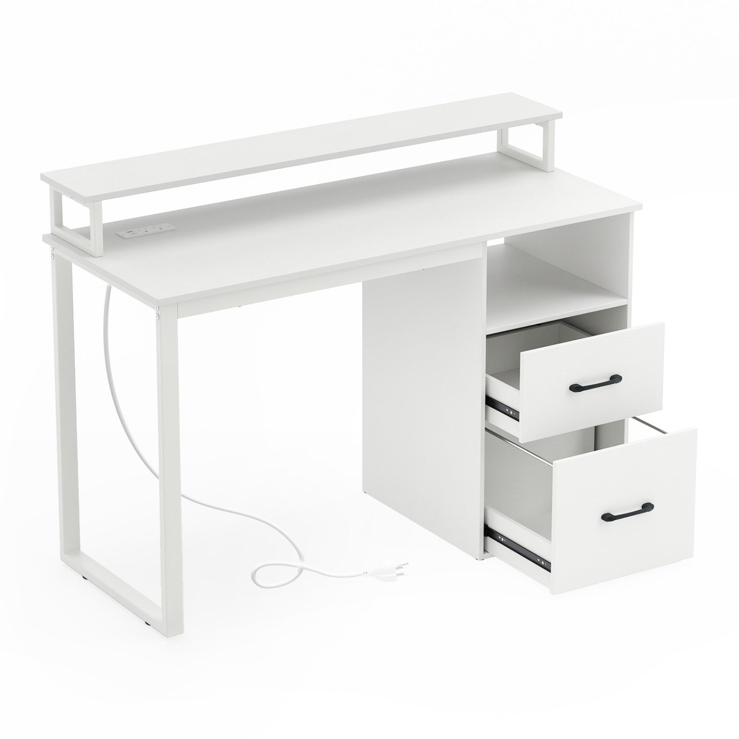 Modern Computer Desk With Power Outlets, File Drawer, White Computer Desks at Gallery Canada