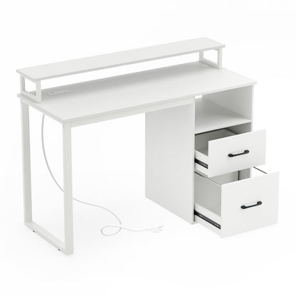 Modern Computer Desk With Power Outlets, File Drawer, White Computer Desks at Gallery Canada