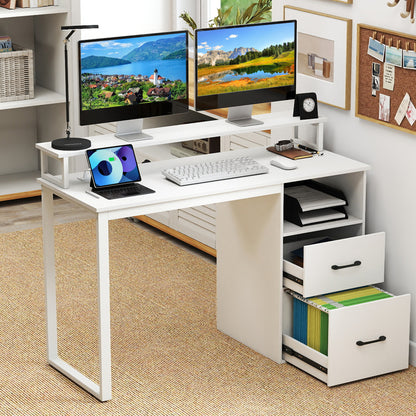 Modern Computer Desk With Power Outlets, File Drawer, White Computer Desks at Gallery Canada