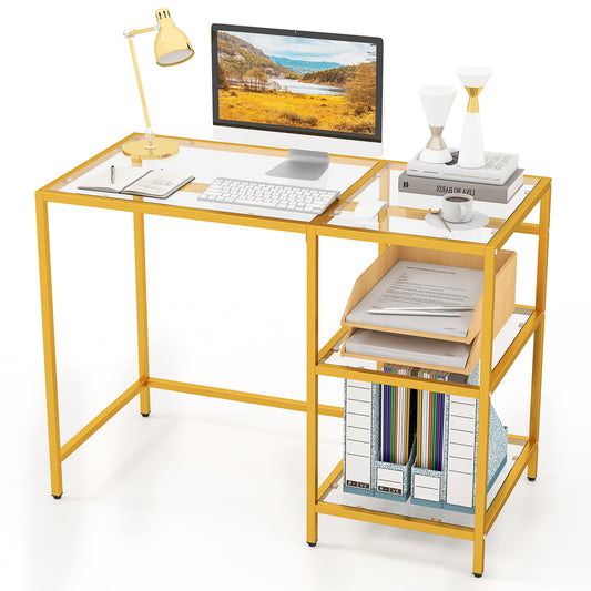 Modern Console Table, 2 Open Shelves, Metal Frame, Golden Console Tables Golden at Gallery Canada