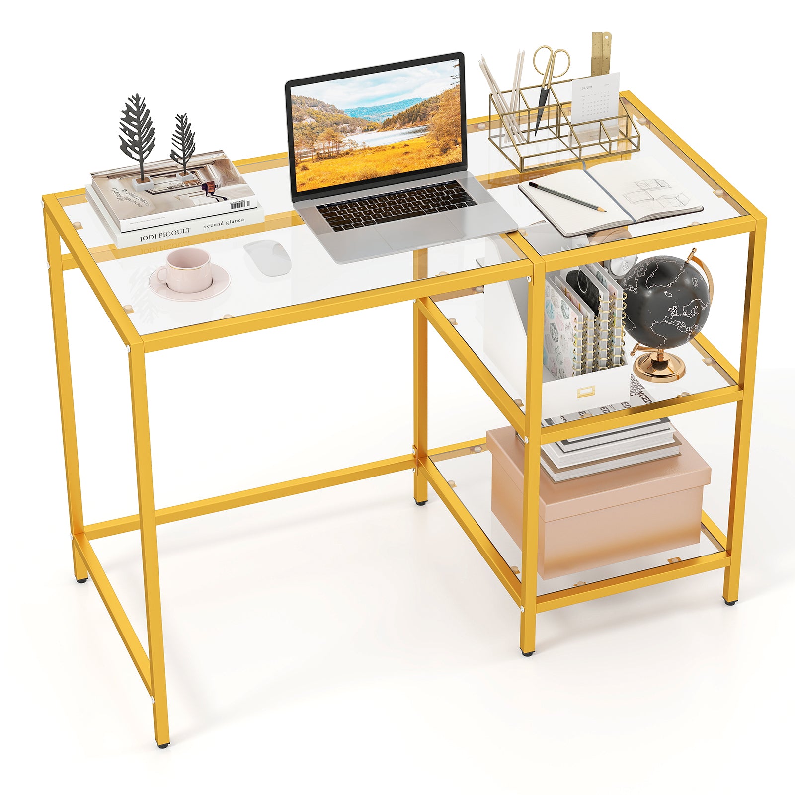 Modern Console Table, 2 Open Shelves, Metal Frame, Golden Console Tables at Gallery Canada