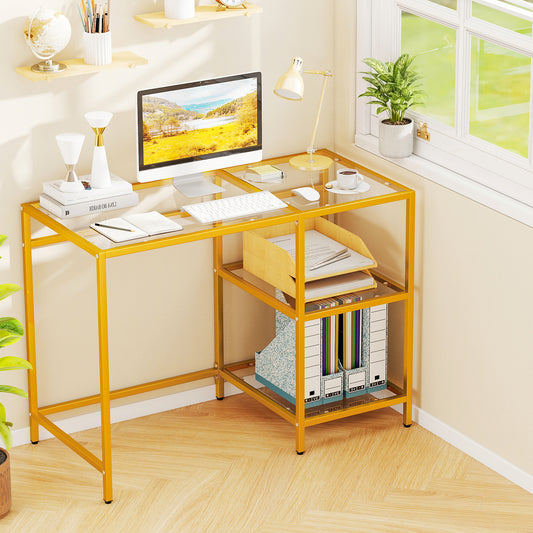 Modern Console Table, 2 Open Shelves, Metal Frame, Golden Console Tables Golden at Gallery Canada