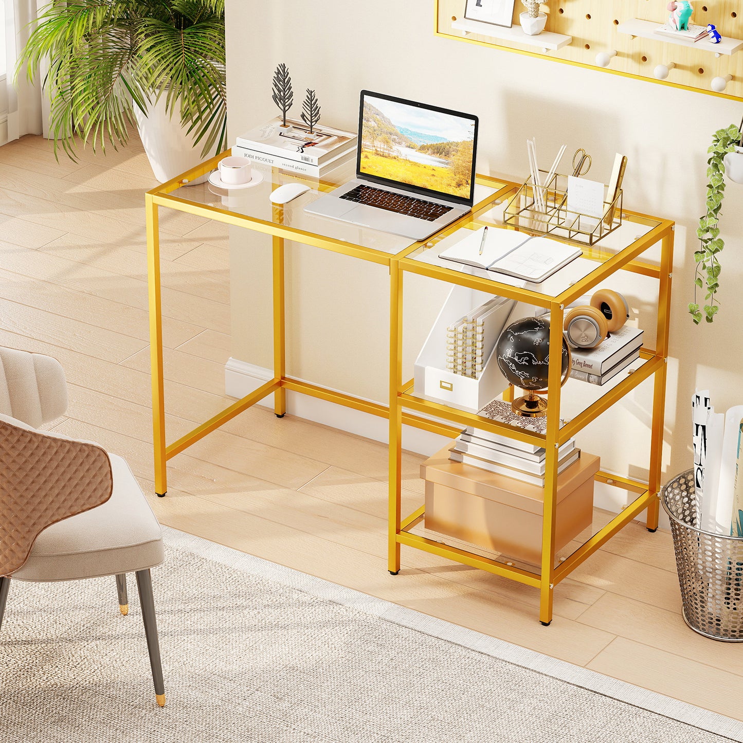 Modern Console Table, 2 Open Shelves, Metal Frame, Golden Console Tables at Gallery Canada