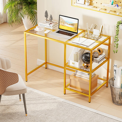 Modern Console Table, 2 Open Shelves, Metal Frame, Golden Console Tables at Gallery Canada